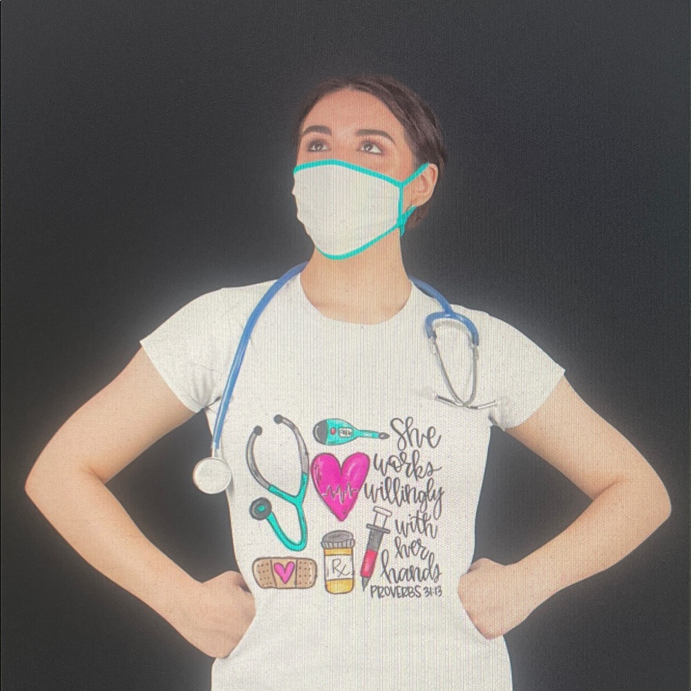 White Graphic Nurse T-Shirt with Stethoscope